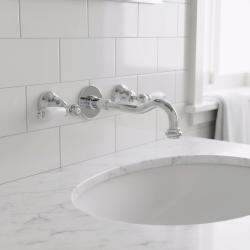 Baterie clasică de perete PB cu mâner alb, gura de scurgere de 20 cm, Crom 1208854352