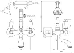 Setul clasic de robinete de baie PB, cu montare aparentă, cu manete albe, bronz, inclusiv duș manual 1208854422.