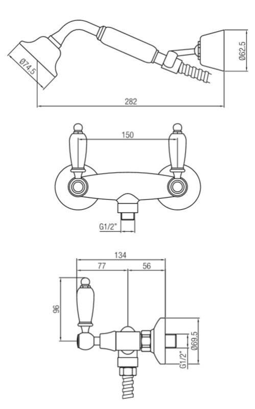 PB set de robinet de duș clasic montat pe perete cu mânere albe Bronz inclusiv duș de mână 1208854482