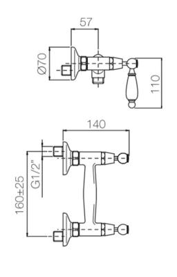 Baterie clasică de duș cu montare aparentă, cu manete albe, bronz 1208854512