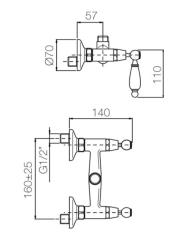 Robinetul clasic de duș deasupra blatului PB cu manete albe, conexiunea de sus din oțel inoxidabil 1208854552.