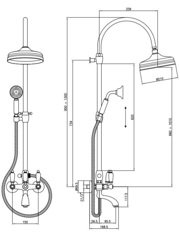 PB Set clasic de dușuri de baie cu duș cu efect de ploaie cromat 1208854812