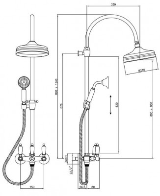 Setul clasic de duș PB cu coloană de duș telescopică cromată și duș de ploaie 1208854872.