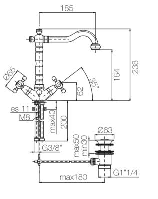 Baterie clasică de chiuvetă PB cu butoane puternice și gură de scurgere de 18,5 cm Crom 1208854932