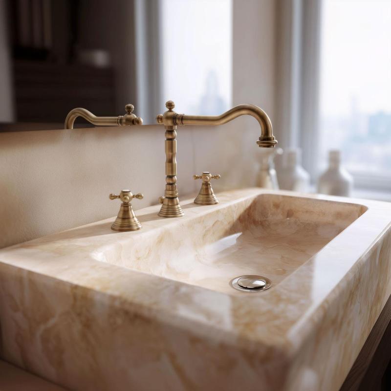 Robineta de chiuvetă clasică cu 3 găuri PB, mânere puternice, jet de scurgere 18,5 cm, bronz 1208854942.