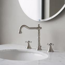 PB clasică 3 robinet de chiuvetă cu 3 găuri butoane puternice, țeavă de 18,5 cm, oțel inoxidabil 1208854952