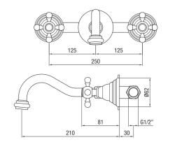 PB robinet de perete clasic încorporat cu mânere în formă de stea, gură de scurgere de 20 cm, Bronz 1208855082