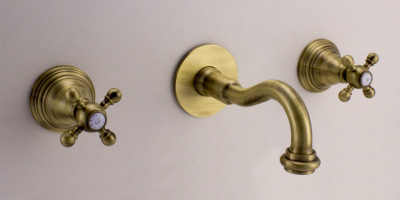 PB robinet de perete clasic încorporat cu mânere în formă de stea, gură de scurgere de 20 cm, Bronz 1208855082
