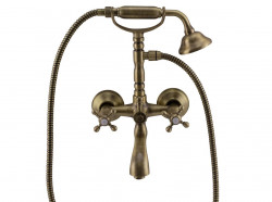 Setul de robinet clasic PB, montat pe perete, cu butoane puternice, bronz inclusiv duș manual 1208855162.