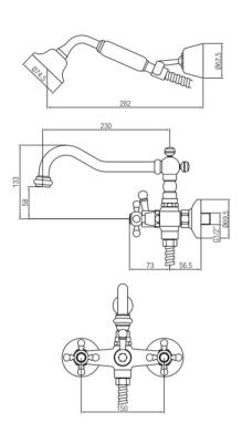 Setul clasic de robinete pentru cadă PB, cu montaj suprapus, inclusiv butoane rezistente și duș manual, cromat 1208855242.