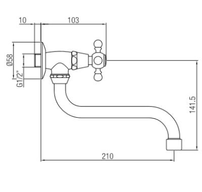 Robineta de perete clasică PB cu manetă puternică, apă rece și gură de scurgere lungă, bronz 1208855632.