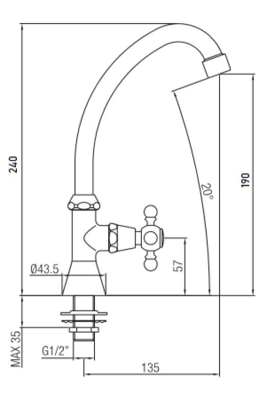 Robinet clasic PB cu manetă solidă apă rece, cu gât înalt cromat 1208855652.
