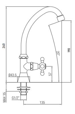 Robineta clasică de baie PB cu manetă puternică apă rece, cu gură înaltă, bronz 1208855662.