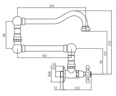 PB clasic robinet încorporat în perete pentru chiuvetă, cu manetă robustă, apă rece și țeavă pivotantă lungă, bronz 1208855722.