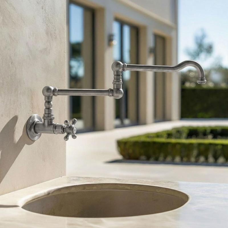 PB classic built-in wall fountain faucet with star knob cold water and long swivel spout stainless steel 1208855732