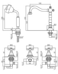 Robinetele de margine ale băii clasice PB cu 5 găuri, cu butoane puternice, din oțel inoxidabil, cod de produs 1208855792.
