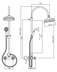 Setul de duș clasic PB cu butoane puternice și coloană de duș telescopice cu duș de ploaie, cromat, 1208855892.