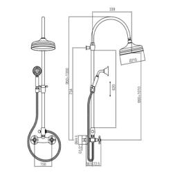 Setul clasic de duș PB, cu butoane rezistente, cu coloană de duș telescopica și duș de ploaie, din oțel inoxidabil, cod 1208855912.