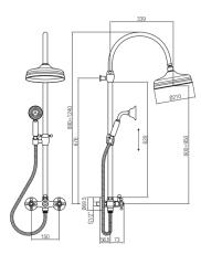 Setul clasic de duș PB cu butoane puternice cu coloană de duș telescopică și duș de ploaie bronz 1208855932.