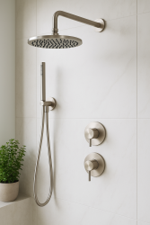 Waterevolution Flow set de duș încorporată cu termostat, duș de ploaie și duș manual din oțel inoxidabil masiv, 1208889792.