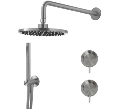 Waterevolution Flow set de duș încorporată cu termostat, duș de ploaie și duș manual din oțel inoxidabil masiv, 1208889792.