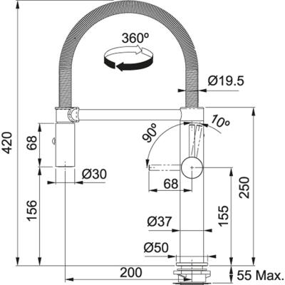 Franke Pescara Semi Pro L Baterie de bucătărie cu duș manual flexibil cromat 115.0393.975.