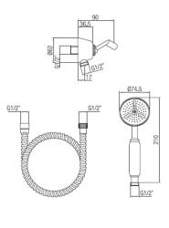 Setul clasic de duș manual PB cu cârlig de suspendare, bronz 1208899012.