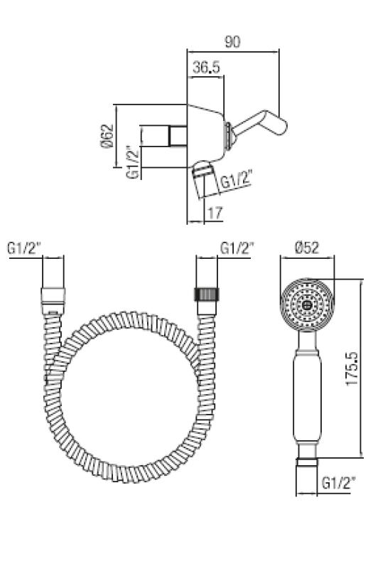 Setul clasic de duș manual PB cu suport pentru agățat din oțel inoxidabil 1208899032.