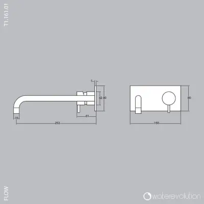Robinetele de baie încorporate Waterevolution Flow, cu placă de acoperire completă din oțel inoxidabil, cu gură de scurgere de 25 cm, T1161BIE-25.