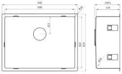Lorreine 50SP37 chiuvetă din oțel inoxidabil 50x37 cm montaj suprafață plană, sub presiune și deasupra blatului 1208920519
