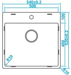 Caressi Basic Line chiuvetă inox 50x40 montaj suprafață cu orificiu pentru robinet CABLPP50KR10 1208920522.