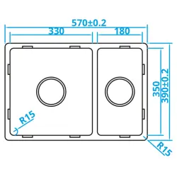 Chiuveta Caressi Basic Line din oțel inoxidabil, 39x57 cm, montaj pe suprafață sau sub blat, model CABL3318R15, cod 1208920571.