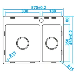 Chiuveta din oțel inoxidabil Caressi Basic Line, 45x57, montaj suprafață plană, model CABL3318KR15, cod 1208920572.