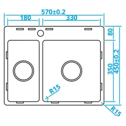 Chiuveta din oțel inoxidabil Caressi Basic Line, 45x57, montaj plat sau suprapus, CABL1833KR15, 1208920573.