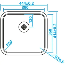 Chiuveta din oțel inoxidabil Caressi Basic Line, 44.4x41.4, montaj suprapus sau subblat, model CABLPP39R50 1208920574.