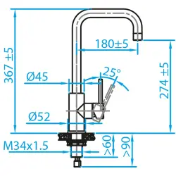 Caressi Basic Line Baterie de bucătărie cu un singur mâner din oțel inoxidabil CABL001I 1208920576