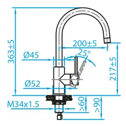 Caressi Basic Line Baterie de bucătărie cu un singur mâner din oțel inoxidabil CABL002I 1208920577