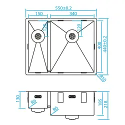 Întrebare: Ce înseamnă "Caressi anderhalve spoelbak RVS CAPP1534R6R0 B34+B15xL40xD18.5cm opbouw onderbouw vlakinbouw 1208920590" în limba română?