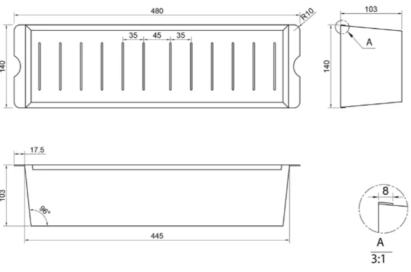 Caressi CACS1D46 negru 44 cm Coș de scurgere din oțel inoxidabil 1208920601