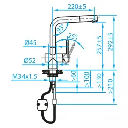 CARESSI Chrome Baterie de bucătărie cu o singură pârghie cu duză extractibilă crom CA108CH U ECO 1208920642