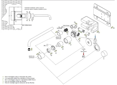 Waterevolution Flow baterie de chiuvetă încastrată, complet din oțel inoxidabil T116BIEV2, cu gura de scurgere de 25 cm