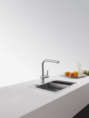 Baterie de bucătărie Franke din inox periat Atlas Neo cu gura extensibilă inox 115.0521.438