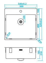 Chiuveta din oțel inoxidabil Caressi cu orificiu pentru robinet CAPP50KR10 B54xL52xD18.5cm, dop fără sudură 1208921189.