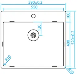Chiuveta din oțel inoxidabil Caressi cu orificiu pentru robinet CAPP55KR10 B59xL52xD18.5cm, dop fără sudură 1208921190.