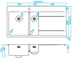 Caressi Chiuvetă inox 1,5 cu scurgătoare în partea dreaptă CAPP3415ABL B101xL52 montaj suprapus, subblat și încorporat 1208921302.