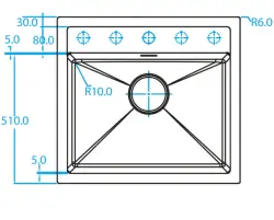 Chiuvetă din cuarț alb de linie Caressi White Line cu gaură pentru robinet, montată pe blat, 50 cm, CAGR50KRWH-TU 1208921344.