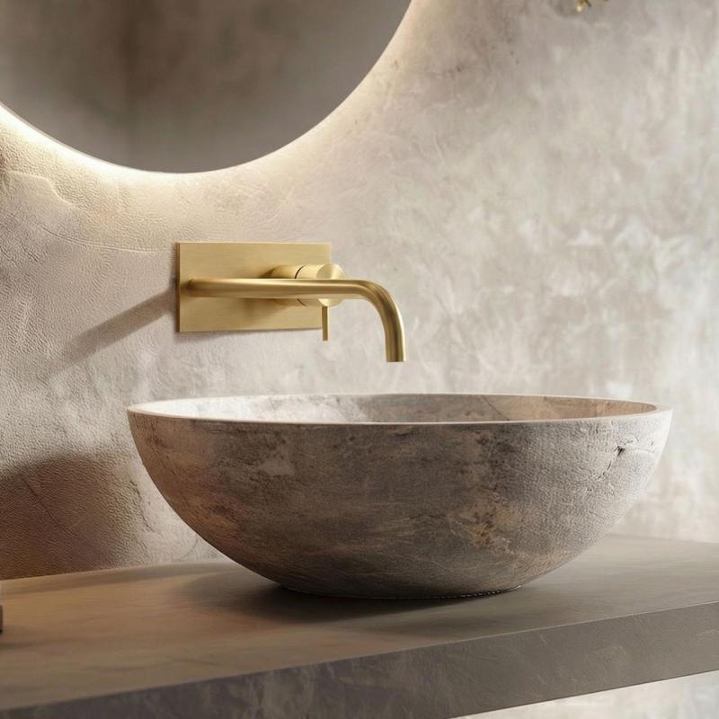 Robinet de chiuvetă încastrat Waterevolution Flow cu placă de acoperire din alamă periată, cu gura de scurgere de 21 cm T1161LE-21