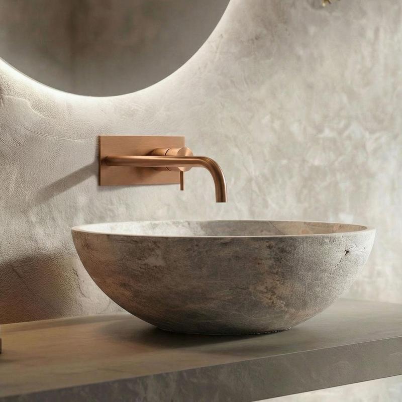 Waterevolution Flow baterie de chiuvetă încastrată cu placă de acoperire PVD cupru periat cu gura de scurgere de 21 cm T1161CPE-21