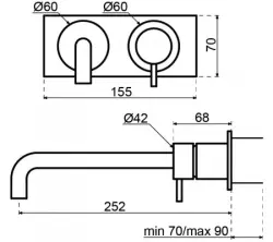 Robinetele de baie integrate Waterevolution Flow cu placă de acoperire PVD din cupru periat și duză de 25 cm T1161CPE-25.