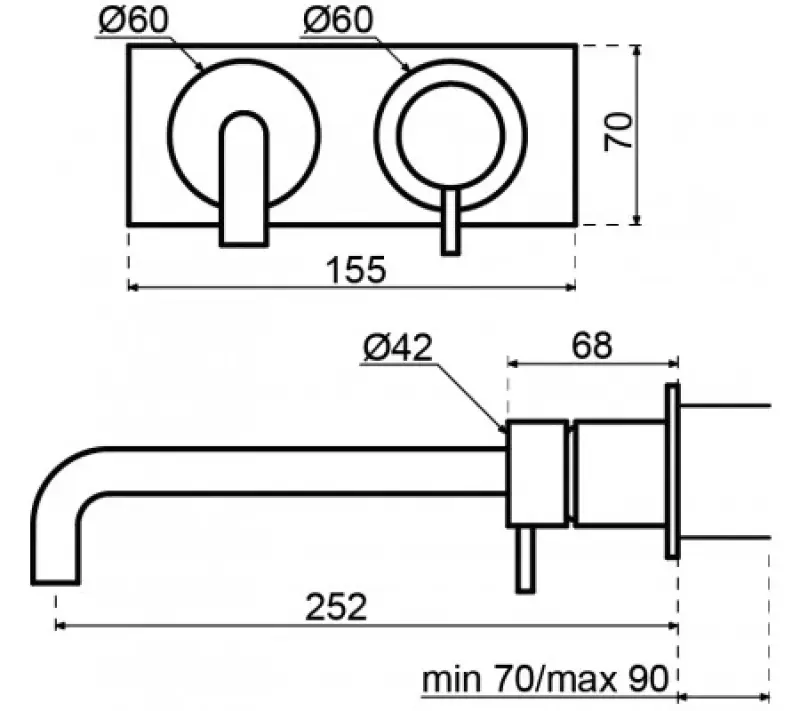 Robinetele de baie integrate Waterevolution Flow cu placă de acoperire PVD din cupru periat și duză de 25 cm T1161CPE-25.